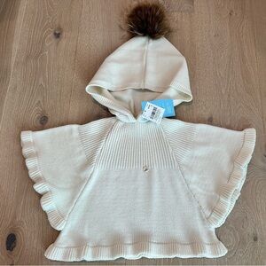 Girls Foque Knit Poncho with Fur Pom